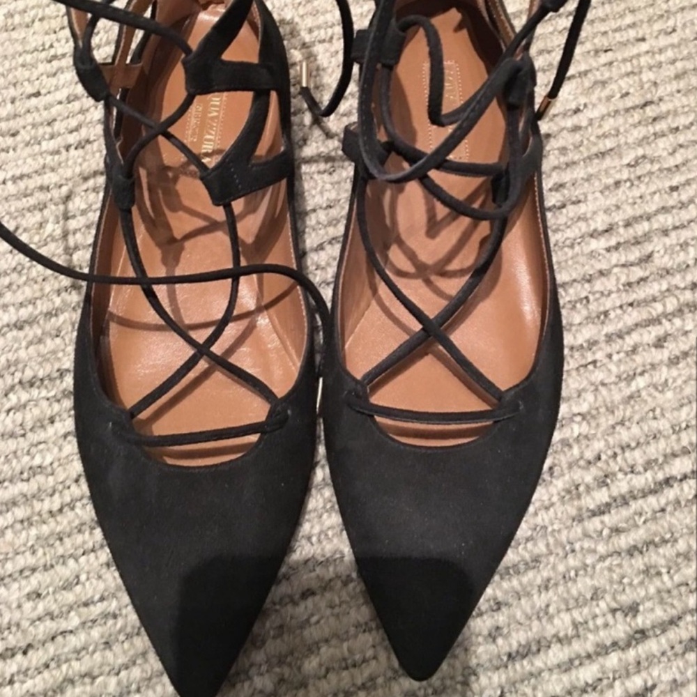 Aquazzura Belgravia black suede lace up flats 36 - Picture 3 of 5
